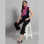 Women's Rectangle Satin Silk Neck Scarf Pink & Blue Floral - Image 4
