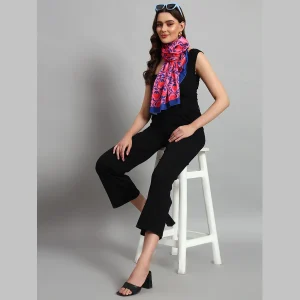 Women's Rectangle Satin Silk Neck Scarf Pink & Blue Floral - Image 4