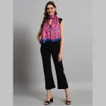 Women's Rectangle Satin Silk Neck Scarf Pink & Blue Floral - Image 5