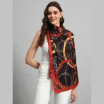 Women's Rectangle Satin Silk Neck Wrap Scarf ( Black Abstract ) - Image 2