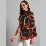 Women's Rectangle Satin Silk Neck Wrap Scarf ( Black Abstract ) - Image 3