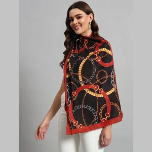 Women's Rectangle Satin Silk Neck Wrap Scarf ( Black Abstract ) - Image 3