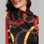Women's Rectangle Satin Silk Neck Wrap Scarf ( Black Abstract ) - Image 6