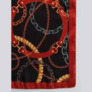 Women's Rectangle Satin Silk Neck Wrap Scarf ( Black Abstract ) - Image 7