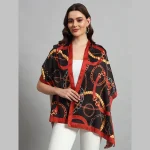 Women's Rectangle Satin Silk Neck Wrap Scarf ( Black Abstract )