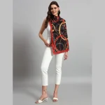 Women's Rectangle Satin Silk Neck Wrap Scarf ( Black Abstract ) - Image 4