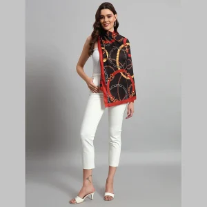 Women's Rectangle Satin Silk Neck Wrap Scarf ( Black Abstract ) - Image 4