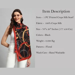 Women's Rectangle Satin Silk Neck Wrap Scarf ( Black Abstract ) - Image 8