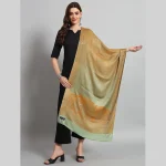 Women's Traditional Kashmiri Green Floral Wool Stole - Image 2