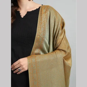 Women's Traditional Kashmiri Green Floral Wool Stole - Image 5