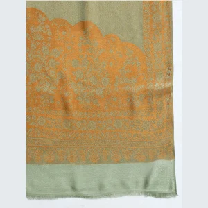 Women's Traditional Kashmiri Green Floral Wool Stole - Image 6