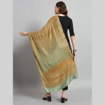 Women's Traditional Kashmiri Green Floral Wool Stole - Image 7