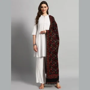 Women's Winter Soft Wool Wrap Shawl (Black Leaf) - Image 3