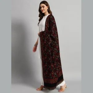 Women's Winter Soft Wool Wrap Shawl (Black Leaf) - Image 4