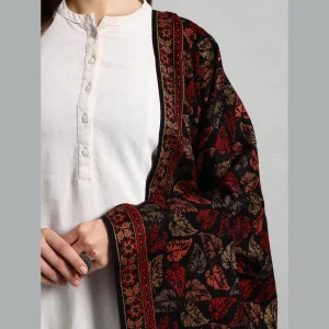 Women's Winter Soft Wool Wrap Shawl (Black Leaf) - Image 8
