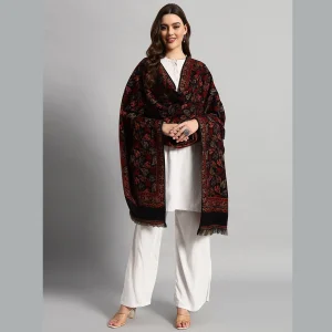 Women's Winter Soft Wool Wrap Shawl (Black Leaf) - Image 5