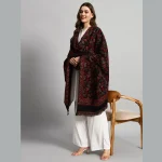 Women's Winter Soft Wool Wrap Shawl (Black Leaf)