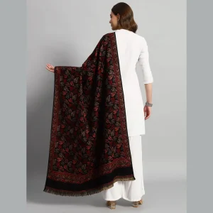 Women's Winter Soft Wool Wrap Shawl (Black Leaf) - Image 6
