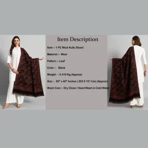 Women's Winter Soft Wool Wrap Shawl (Black Leaf) - Image 9