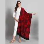 Women's Wool Scarf Pashmina Red & Black Leaf Stole - Image 2