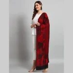 Women's Wool Scarf Pashmina Red & Black Leaf Stole - Image 3