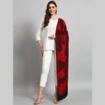 Women's Wool Scarf Pashmina Red & Black Leaf Stole - Image 4