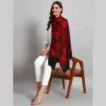 Women's Wool Scarf Pashmina Red & Black Leaf Stole
