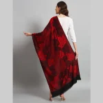 Women's Wool Scarf Pashmina Red & Black Leaf Stole - Image 7