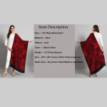 Women's Wool Scarf Pashmina Red & Black Leaf Stole - Image 8