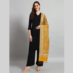 Yellow Check & Paisley Party Wrap Soft Wool Stole - Image 3