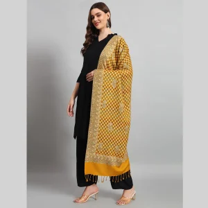 Yellow Check & Paisley Party Wrap Soft Wool Stole - Image 4