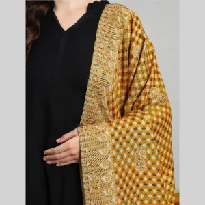 Yellow Check & Paisley Party Wrap Soft Wool Stole - Image 5