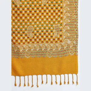 Yellow Check & Paisley Party Wrap Soft Wool Stole - Image 6