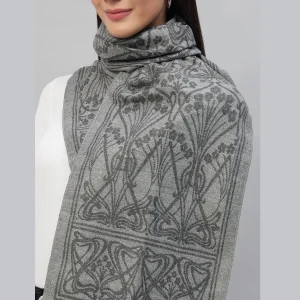 Beautiful Grey Floral Neck Wraps Wool Scarf - Image 5