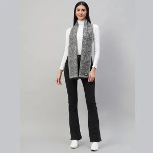 Beautiful Grey Floral Neck Wraps Wool Scarf - Image 4