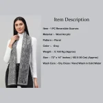 Beautiful Grey Floral Neck Wraps Wool Scarf - Image 7