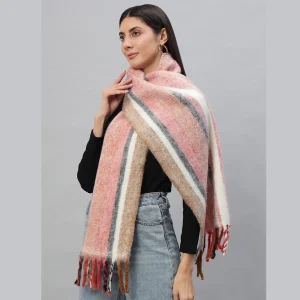 Beautiful Red Striped Wrap Scarves Soft Wool Neck Wraps - Image 3