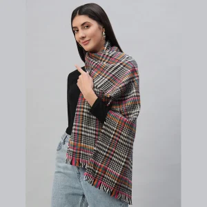 Black Check Pattern Winter Wrap Wool Scarf - Image 4
