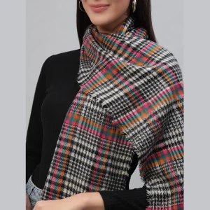 Black Check Pattern Winter Wrap Wool Scarf - Image 5