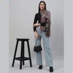 Black Check Pattern Winter Wrap Wool Scarf - Image 2