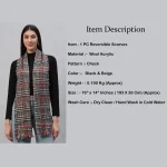 Black Check Pattern Winter Wrap Wool Scarf - Image 7