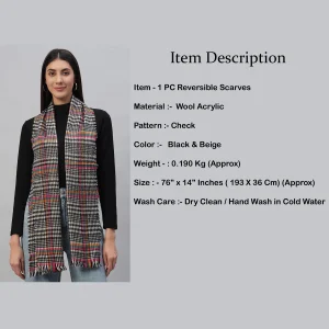 Black Check Pattern Winter Wrap Wool Scarf - Image 7