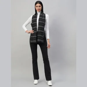 Black & Grey Checks Winter Cashmere Scarf - Image 4