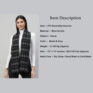Black & Grey Checks Winter Cashmere Scarf - Image 7