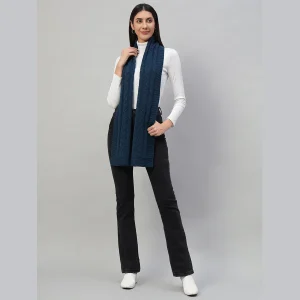 Cashmere Teal Blue Scarf Winter Knitted Neck Wraps - Image 4
