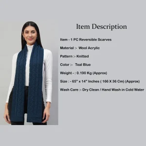 Cashmere Teal Blue Scarf Winter Knitted Neck Wraps - Image 7