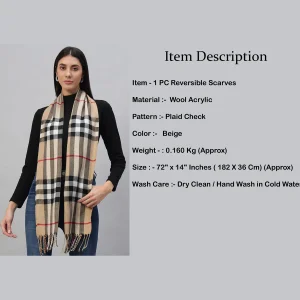 Fashion Plaid Check Scarf Women Warm Beige Scarves - Image 7