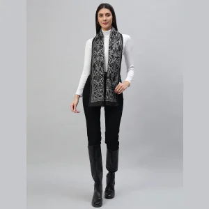 Luxury Black Floral Scarf, Woman's Neck Wraps - Image 3