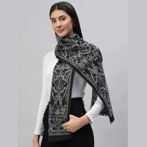 Luxury Black Floral Scarf, Woman's Neck Wraps - Image 4