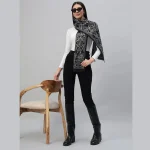 Luxury Black Floral Scarf, Woman's Neck Wraps - Image 2